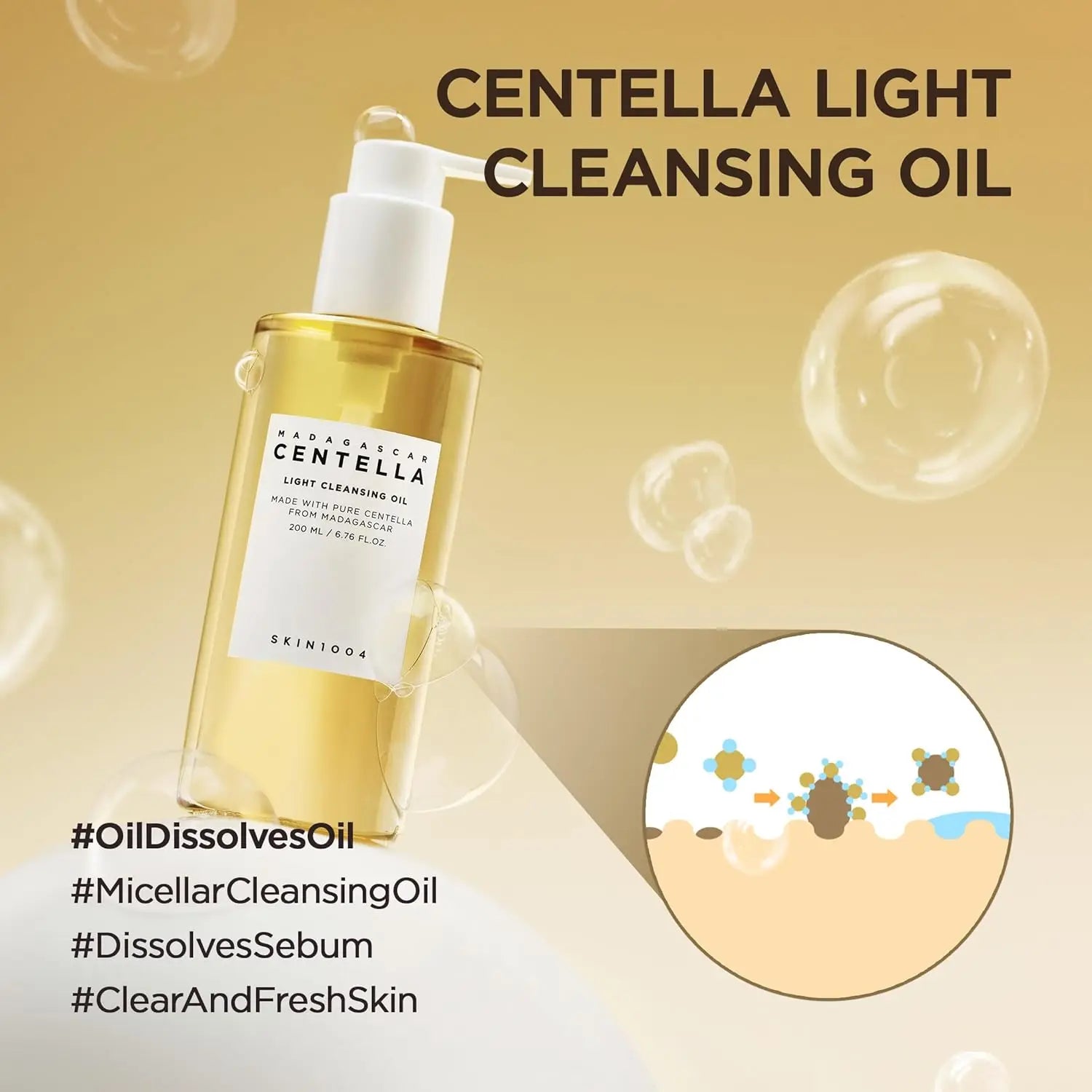 SKIN1004 Madagascar Centella Light Cleansing Oil 6.76 Fl.oz, 200ml | Gentle Oil Cleanser for Face, Korean Facial Cleanser