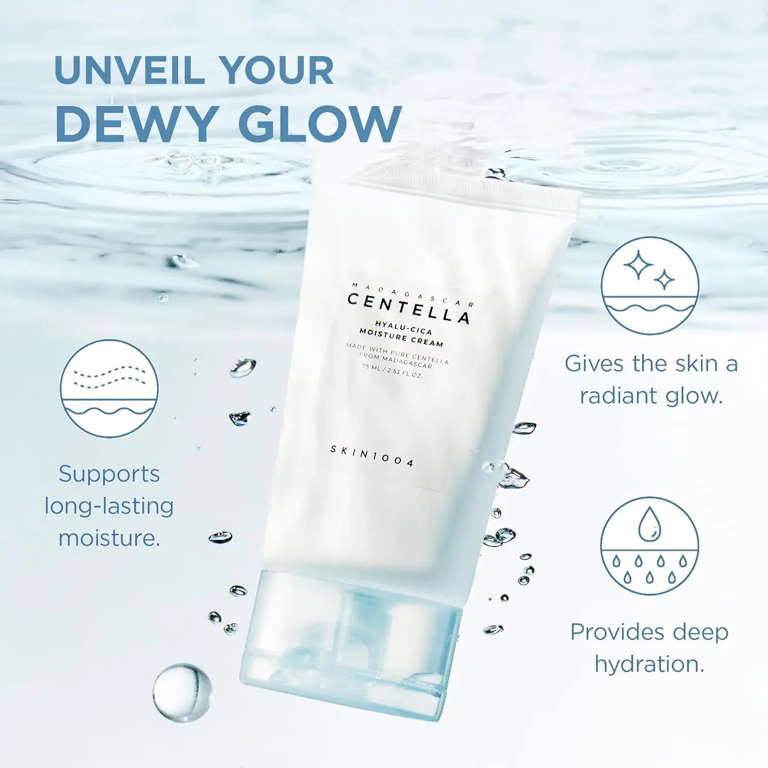 SKIN1004 Hyalu-Cica Moisture Cream, Face Moisturizer with Hyaluronic Acid, Centella Cream for Deep Hydration 2.53 Fl oz / 75ml