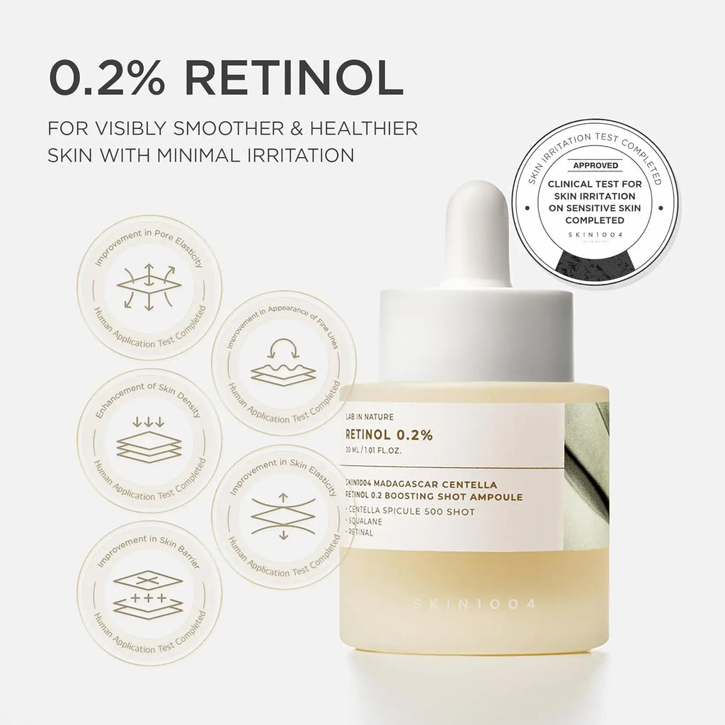 SKIN1004 Retinol 0.2% Boosting Shot Ampoule, Face Serum for Skin Elasticity, Facial Spicule Serum with Retinol & Retinal
