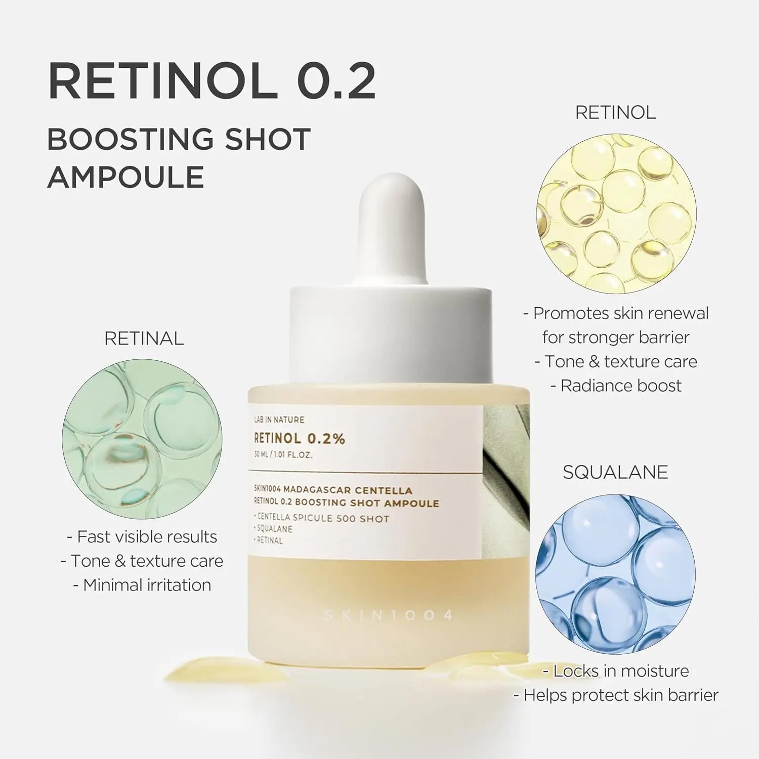 SKIN1004 Retinol 0.2% Boosting Shot Ampoule, Face Serum for Skin Elasticity, Facial Spicule Serum with Retinol & Retinal