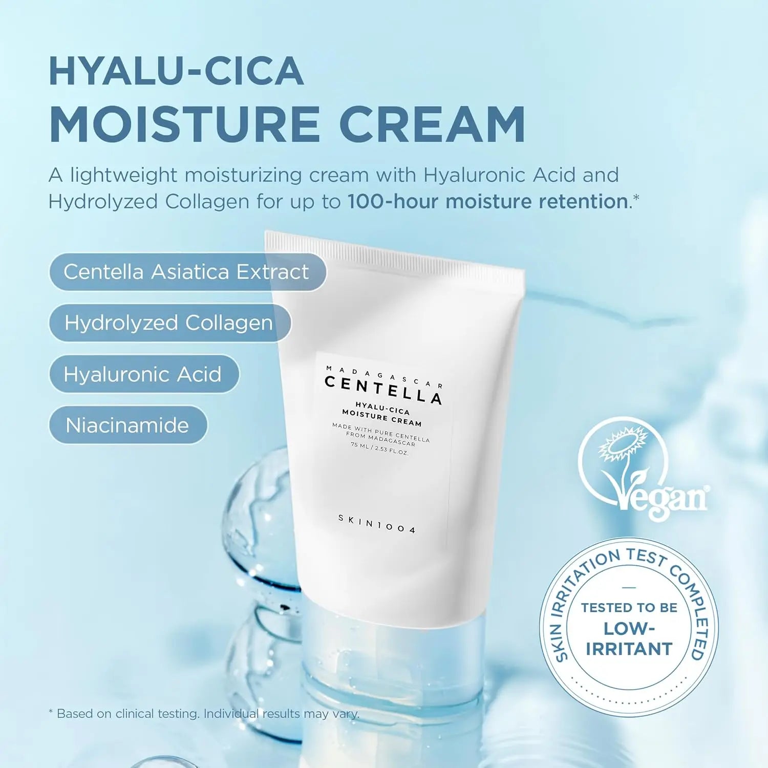 SKIN1004 Hyalu-Cica Moisture Cream, Face Moisturizer with Hyaluronic Acid, Centella Cream for Deep Hydration 2.53 Fl oz / 75ml